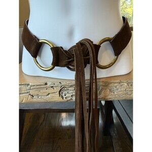 Gail Labelle Belt Brown Suede Leather Fringe Size Med Vintage Adjustable EUC